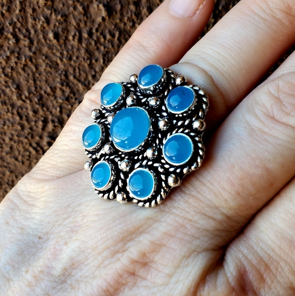 New Blue Chalcedony Adjustable Silver Ring. - Picture 10 of 14